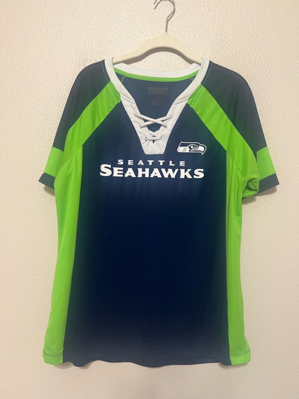 Seattle Seahawks Women's Navy and Neon Green Jersey